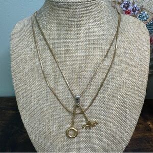 Gold Tone Abstract Pendant Necklace Adjustable Unique Bohemian Egyptian Revival